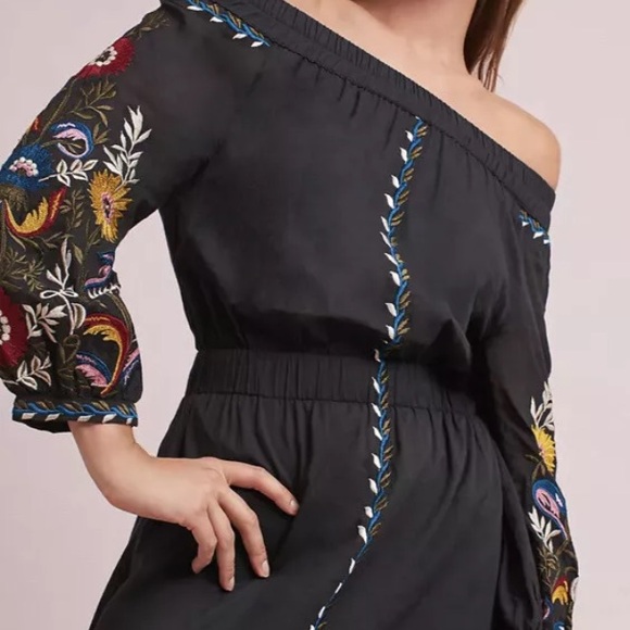 Anthropologie Misa Seine Embroidered Black Off the Shoulders Midi Dress.  Medium - Picture 4 of 12